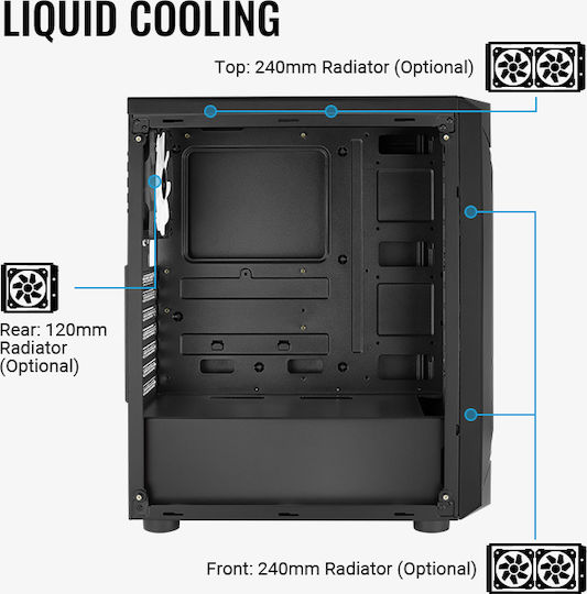 Aerocool Sentinel Gaming Midi Tower Κουτί Υπολογιστή με Πλαϊνό Παράθυρο και RGB Φωτισμό Μαύρο