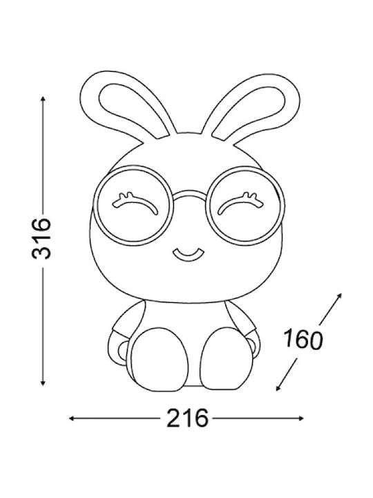 Aca Kids Decorative Lamp Bunny Pink 22x16x32εκ.