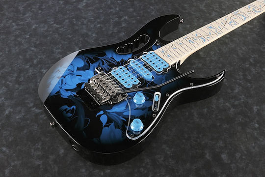 Ibanez JEM77P Electric Guitar Stratocaster with HSH Pickup Configuration Blue Floral Pattern with Case