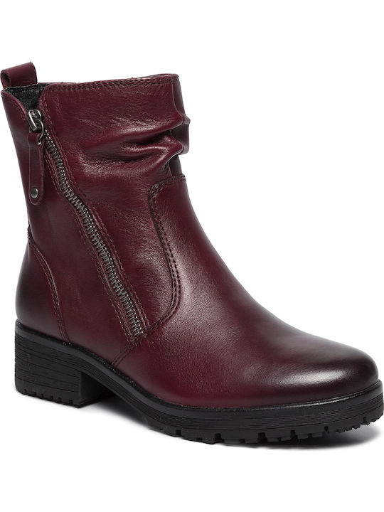 Jana Leather Women's Ankle Boots Burgundy