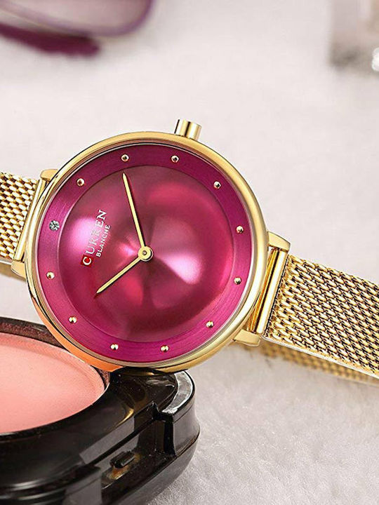 Curren Women's Watch with Metal Bracelet Gold Purple