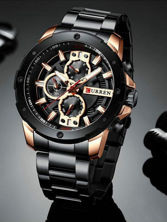 Curren Ανδρικό Ρολόι 49mm Χρονογράφος Μπαταρίας με Μαύρο Μεταλλικό Μπρασελέ