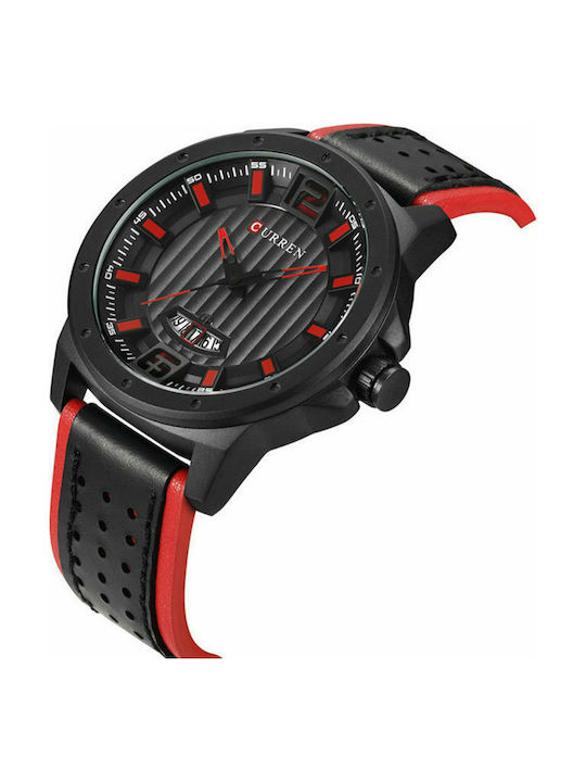 Curren Uhr Batterie mit Lederarmband Black Red