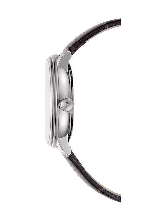 Mido Baroncelli C.O.S.C Certified Three Hands Battery Watch with Leather Strap Brown