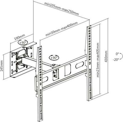 KLA29-441 Suport TV de perete cu braț până la 55" și 25kg