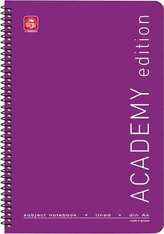 Typotrust Spiral Caiet Cu dungi A4 120 de Foi 4 de Subiecte Academy 1buc (Culori diverse)
