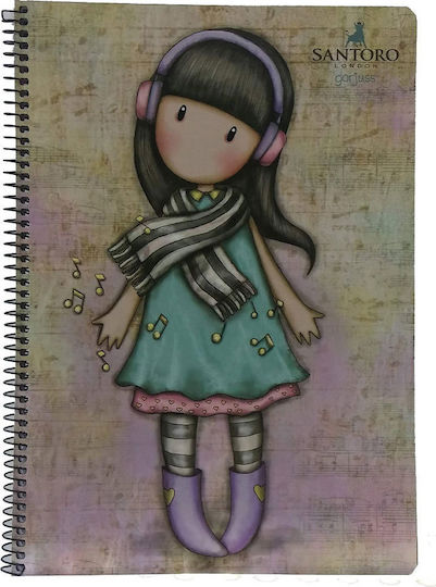 Santoro Spiral Notebook Ruled A4 60 Sheets 2 Subjects Gorjuss 1pcs (Μiscellaneous Designs/Colors)