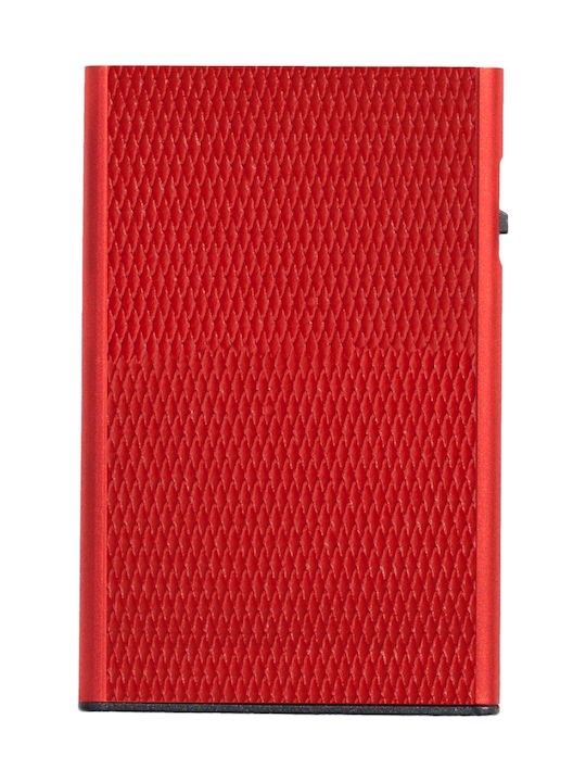 Click & Slide Leather Men's Wallet Cards with RFID and Slide Mechanism Red