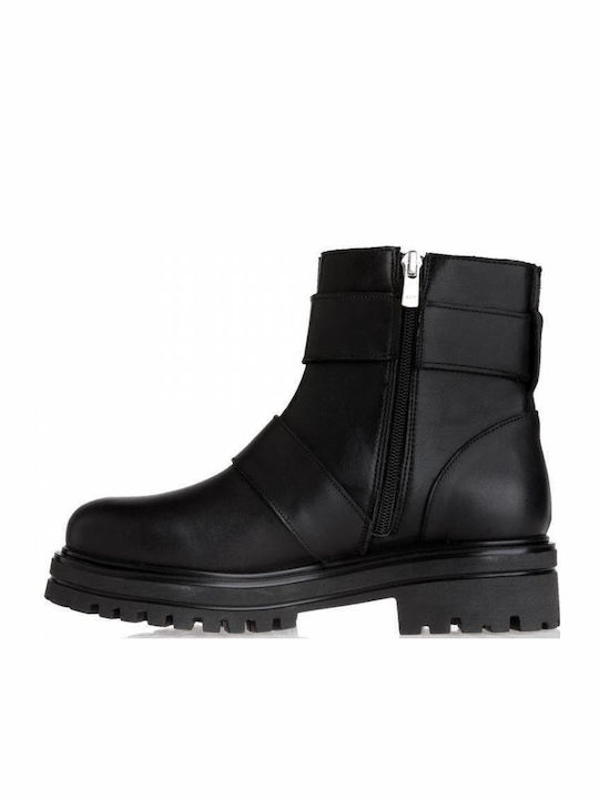 Leder Stiefeletten Damen Schwarz