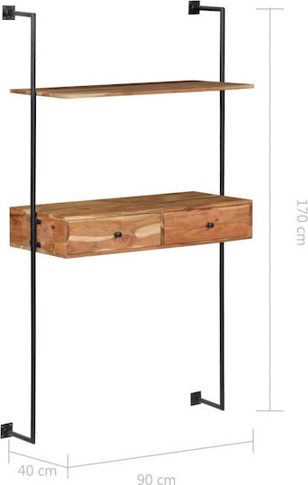 Бюро от Масивно Дърво Черен / Естествено с Метални Крака 90x40x170см