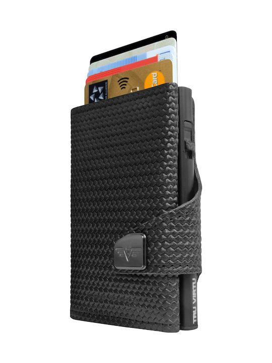 Click & Slide Δερμάτινο Ανδρικό Πορτοφόλι Καρτών με RFID και Μηχανισμό Slide Μαύρο