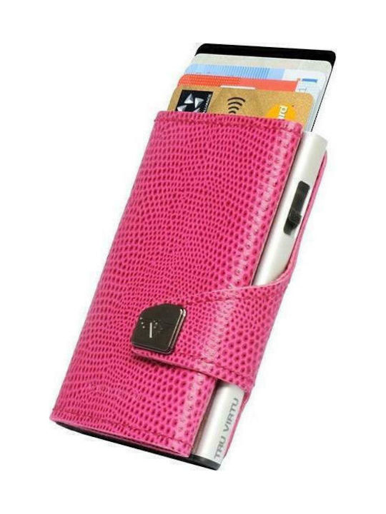 Tru Virtu Click & Slide Men's Leather Card Wallet with RFID και Slide Mechanism Pink