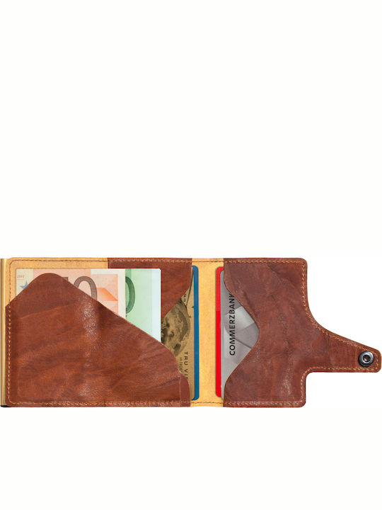 Click & Slide Leather Men's Wallet Cards with RFID and Slide Mechanism Tabac Brown