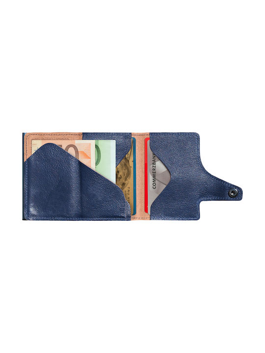 Tru Virtu Click & Slide Δερμάτινο Ανδρικό Πορτοφόλι Καρτών με RFID και Μηχανισμό Slide Μπλε