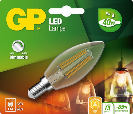 GP Batteries Bec LED 5W pentru Soclu E14 Alb cald 470lm Reglabil în intensitate