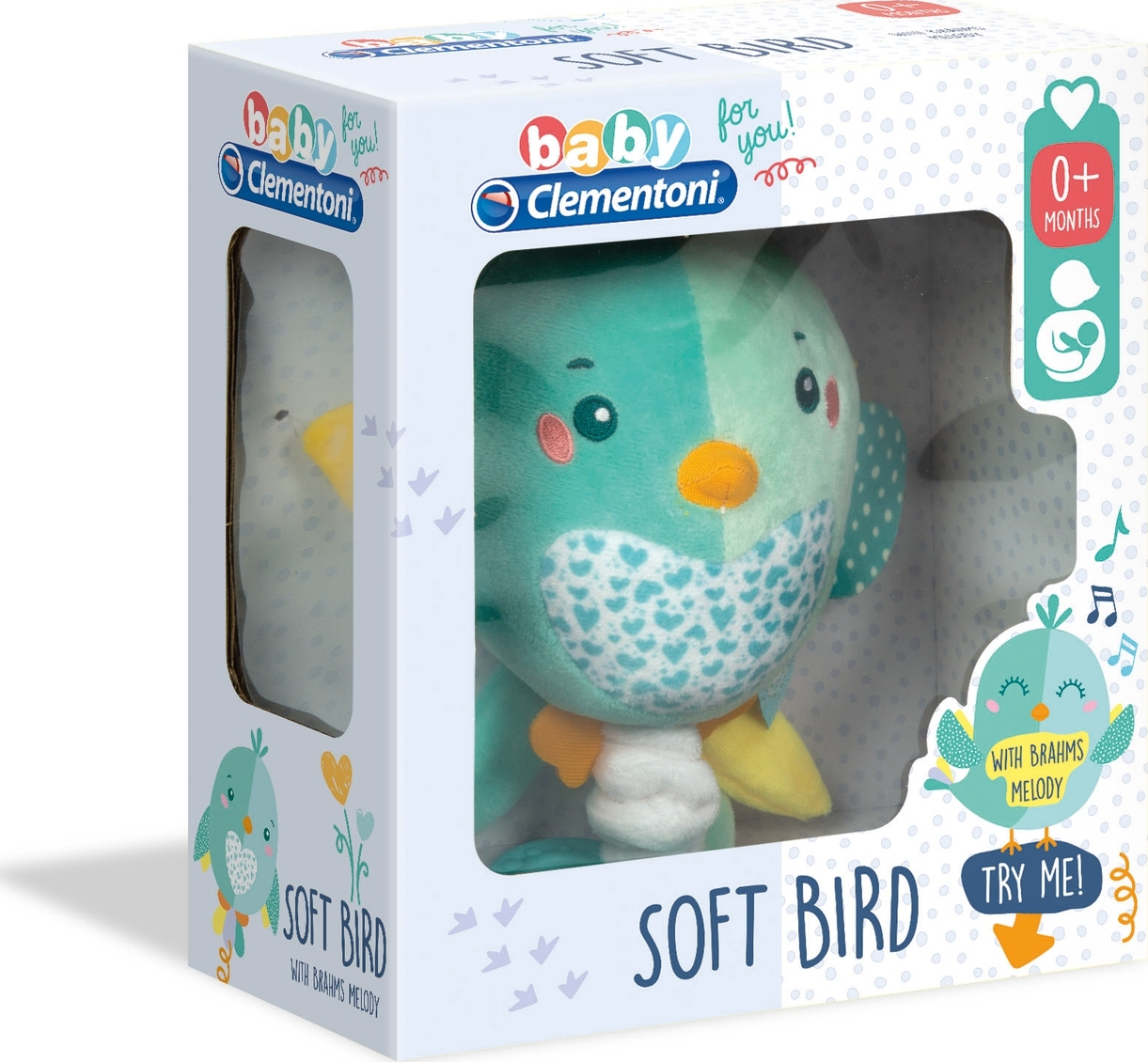 Clementoni- Soft Little Bird The Baby Garden-Jouet Premier Âge 10 Mois  (Italien, Anglais, Français, Allemand, Espagnol, Néerlandais Et Polonais),  Made