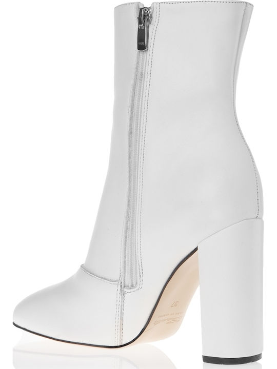 Ghete Dama Ankle Boots cu Toc Alb