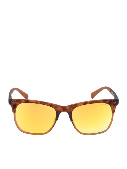 Police Men's Sunglasses with Brown Plastic Frame and Gold Mirror Lens