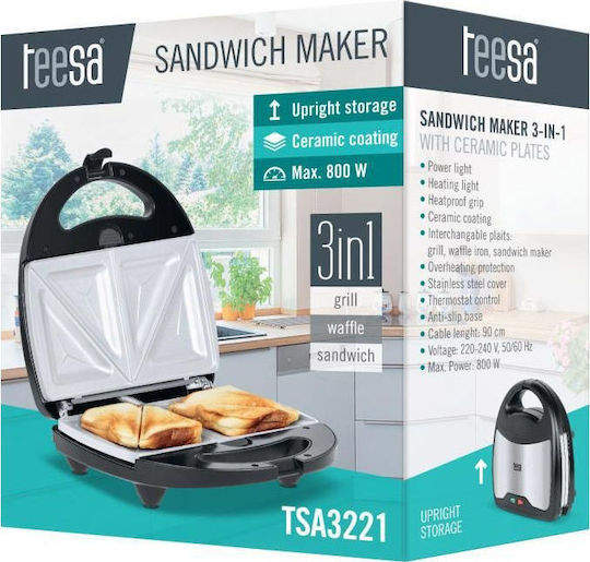 Teesa Τοστιέρα με Αποσπώμενες Πλάκες για 2 Τοστ 800W Inox