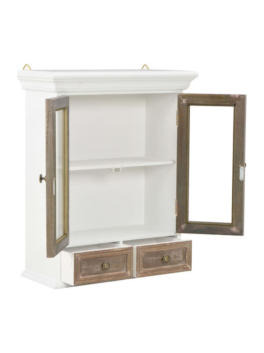 Wall Living Room Display Cabinet made of Solid Wood with Glass White / Natural 49x22x60cm