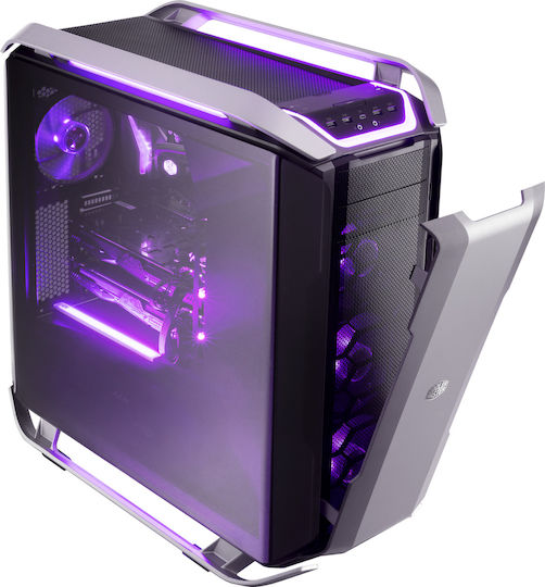 CoolerMaster Cosmos C700P Гейминг Пълна кула Компютърна кутия със страничен прозорец и RGB осветление Сив