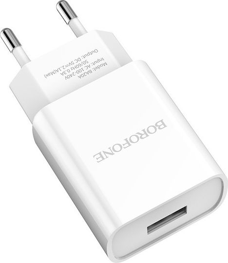 Borofone Charger with USB-A Port and Cable Lightning Whites (BA20A)