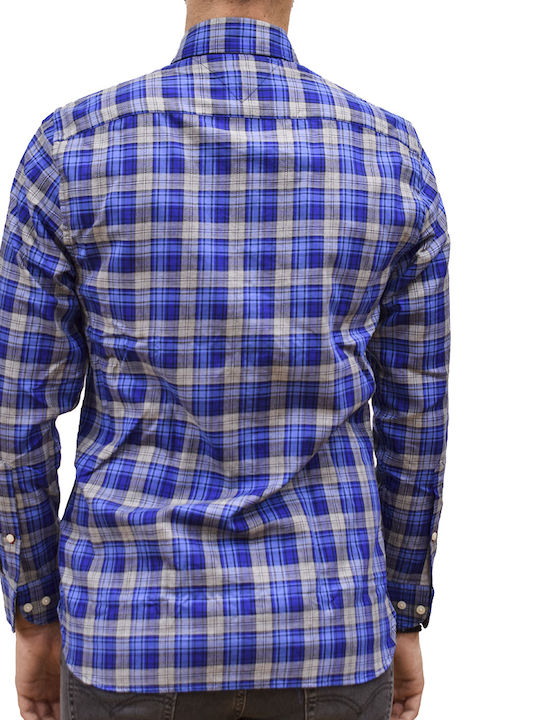 Tommy Hilfiger Men's Shirt Long Sleeve Cotton Checked Blue