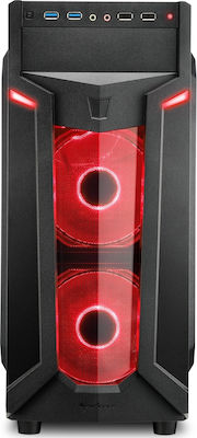 Sharkoon VG6-W Gaming Midi Tower Κουτί Υπολογιστή με Πλαϊνό Παράθυρο Κόκκινο