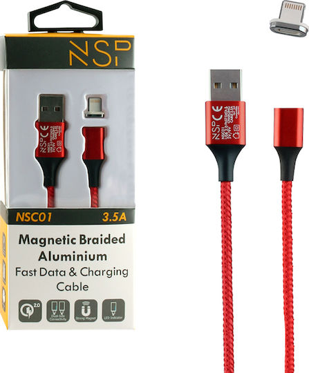 NSP 8228568 Braided / Μαγνητικό αποσπώμενο USB-A to Lightning Cable Κόκκινο 1m 8228568