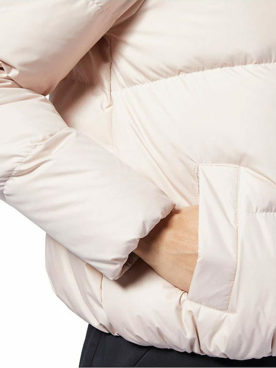 Short Women's Puffer Jacket for Winter Beige