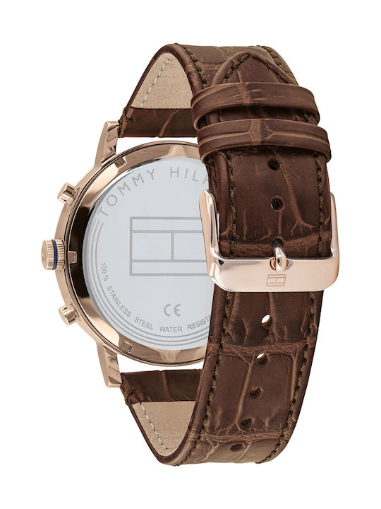 Tommy Hilfiger Evan Men's Watch 44mm Chronograph Battery with Brown Leather Strap