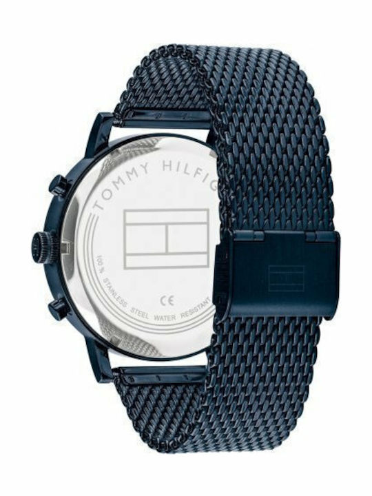 Tommy Hilfiger Evan Ανδρικό Ρολόι 44mm Χρονογράφος Μπαταρίας με Μπλε Ατσάλινο Μπρασελέ