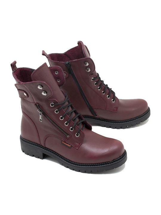 Leather Women's Ankle Boots Burgundy