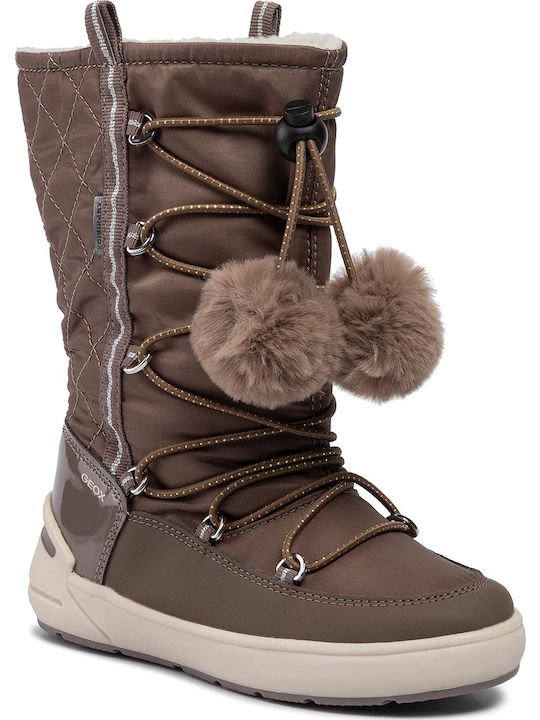 Geox Sleigh Kids Snow Boots with Lace Brown