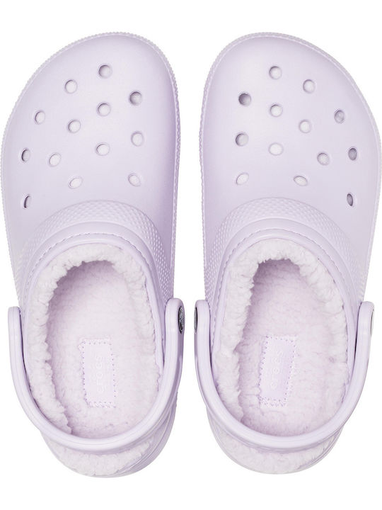 Crocs Classic Fuzz Lined Women's Clogs with Fur Purple