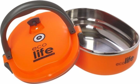 Ecolife Двойна Стена Кутия За Храна Inox Термос Оранжева С Прегради 800ml