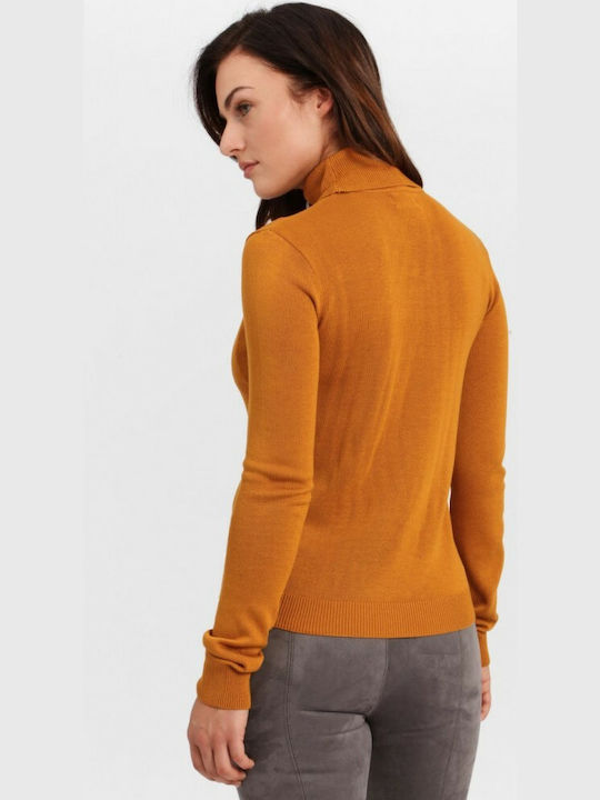 Funky Buddha Women's Long Sleeve Pullover Turtleneck Orange