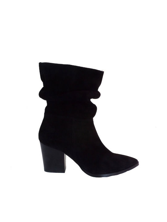 Moods Shoes 7524 Suede Women's Ankle Boots with High Heel Black