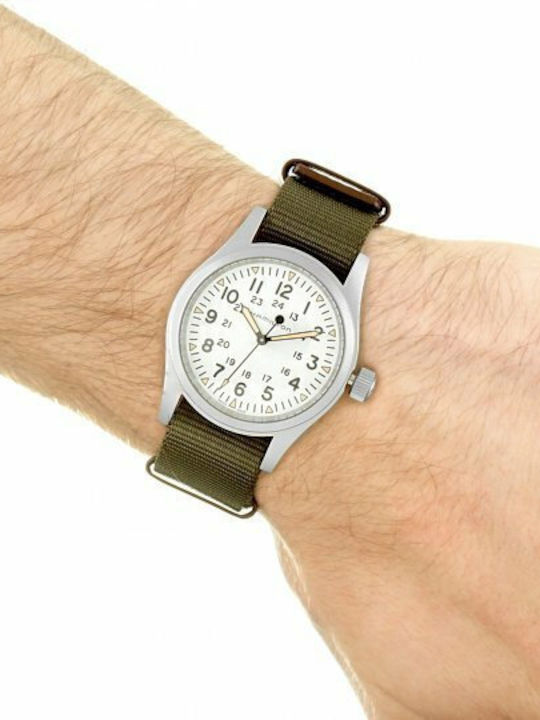 Hamilton Herrenuhr 38mm Batterie mit Grün Stoffarmband