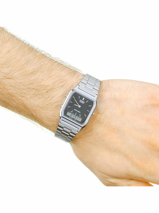 Casio Vintage Edgy Analog/Digital Men's Watch 29.8mm Battery with Silver Metal Bracelet