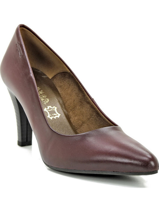 Leather Pointed Toe Stiletto Burgundy High Heels