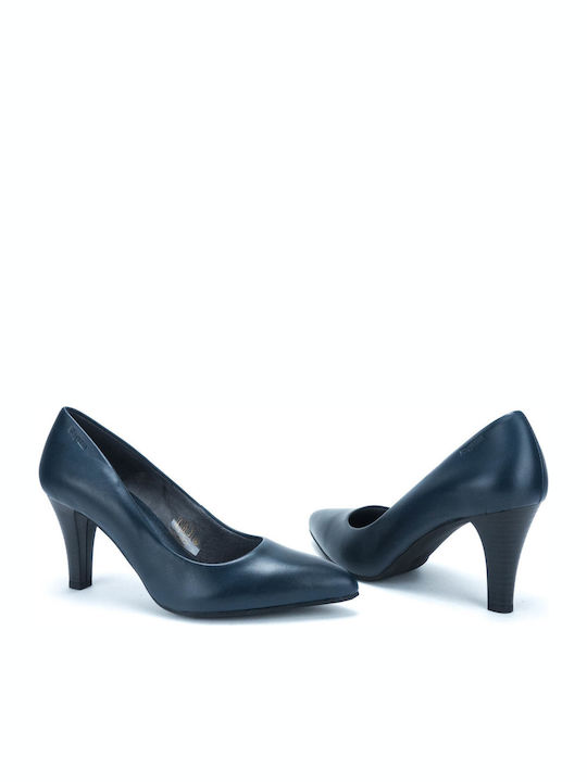 Leather Pointed Toe Stiletto Navy Blue High Heels