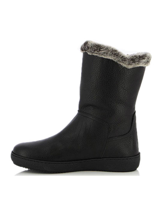 Leather Women's Boots with Fur Black