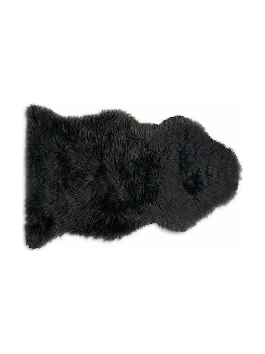 Tapicap Sheepskin Shaggy Woolen Bedroom Rugs Set Black 3pcs