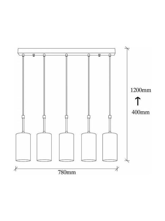 Pakketo PWL-0071 Pendant Chandelier for 5 Bulbs E27 Gold