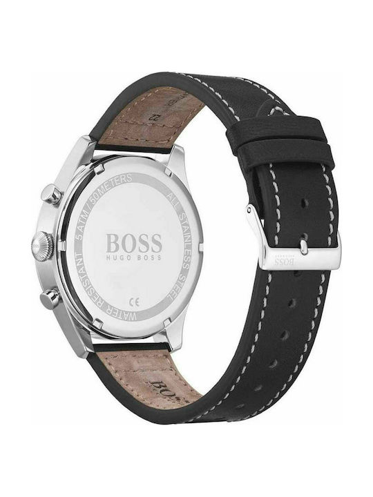 Hugo Boss Pioneer Battery Chronograph Watch with Leather Strap Black