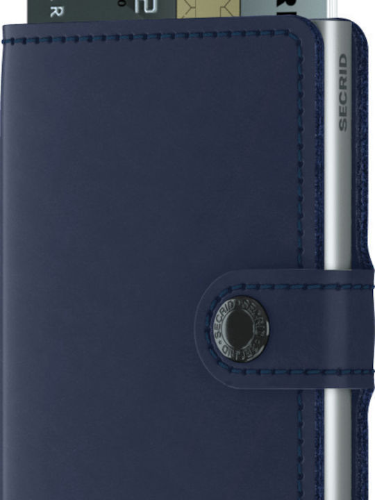 Miniwallet Original Δερμάτινο Ανδρικό Πορτοφόλι Καρτών με RFID και Μηχανισμό Slide Μπλε