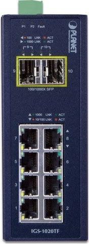 Planet IGS-1020TF Unmanaged L2 PoE+ Switch with 8 Gigabit (1Gbps) Ethernet Ports and 2 SFP Ports