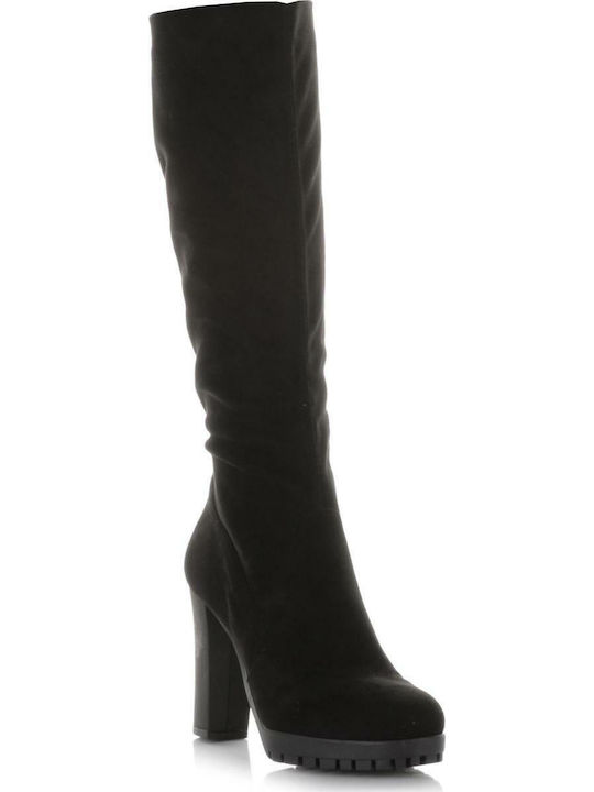 Makis Fardoulis 1481 Suede Γυναικείες Μπότες με Ψηλό Τακούνι Μαύρες