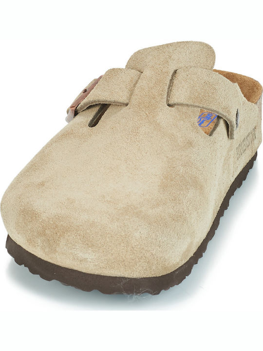 Boston Soft Footbed Δερμάτινες Χειμερινές Ανδρικές Παντόφλες Μπεζ